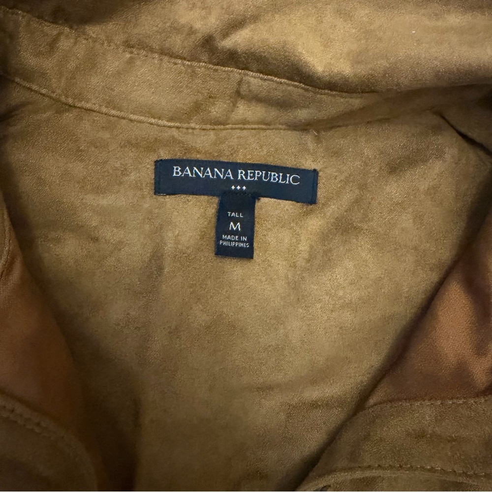 Banana Republic Vegan Suede Mini Shirtdress brown size medium tall collared - Picture 3 of 8